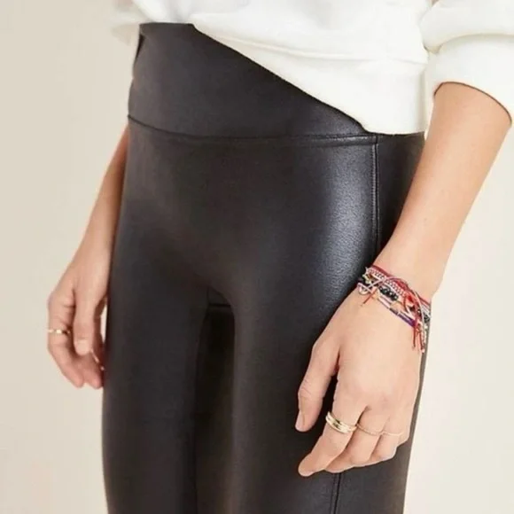 Spanx Faux Leather Leggings Women’s M Black Moto Shiny Textured Skinny 2437 - Picture 3 of 14